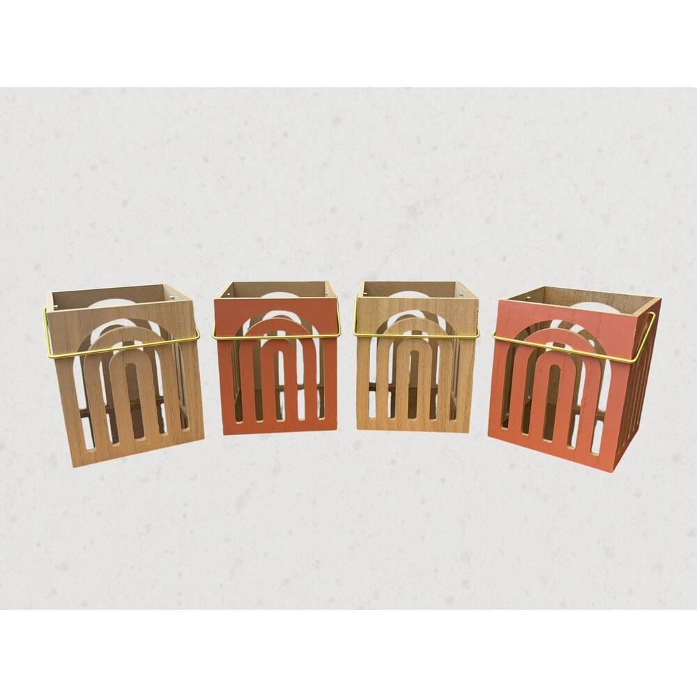 Set of 4 Wooden Arch Lantern Candle Holders Decor